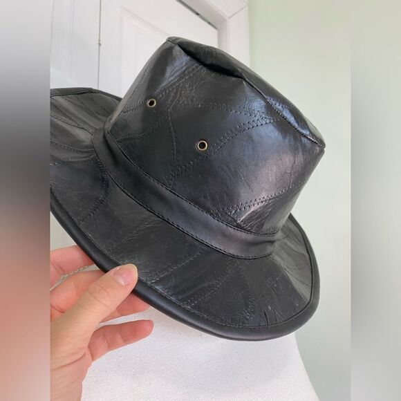 Black Leather Fedora Hat - Picture 3 of 6